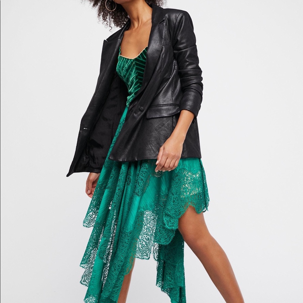 NEW FREE PEOPLE DARK FAIRY GREEN VELVET MIDI DRESS Z211-18